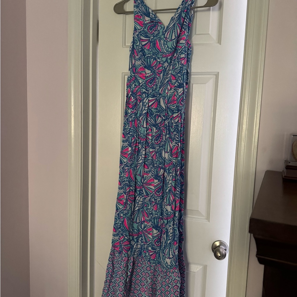 Lilly Pulitzer for Target Blue and Pink Tropical Print Maxi Dress